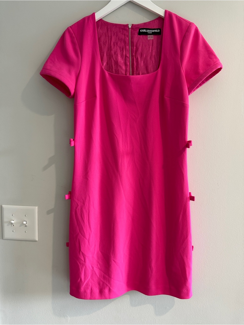Karl Lagerfeld Hot Pink Bow-Trim Square Neck Dress 8